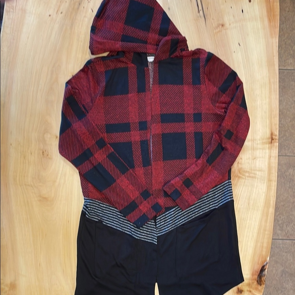 Maurice Red and Black Plaid Open Cardigan